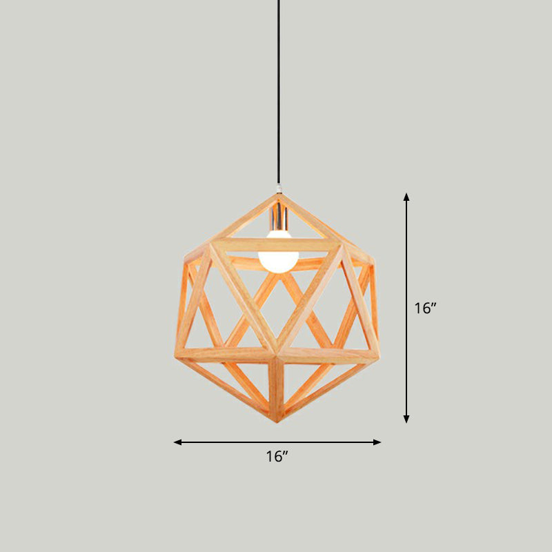 Geometric Wooden Cage Pendant Lamp - Minimalist Single Ceiling Light For Restaurants Wood / D