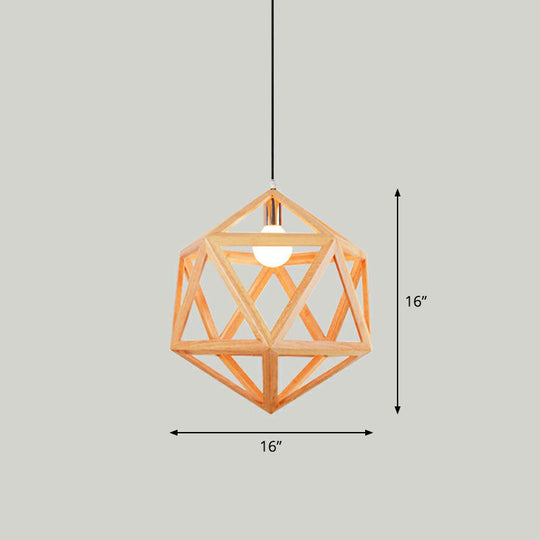 Geometric Wooden Cage Pendant Lamp - Minimalist Single Ceiling Light For Restaurants Wood / D