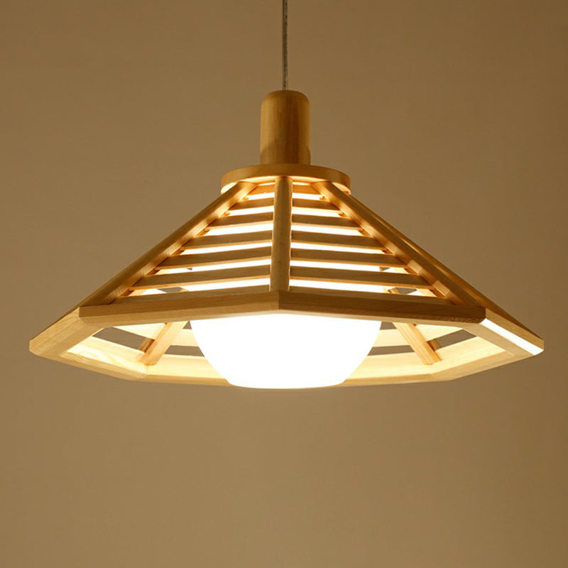 Nordic Wooden Hanging Light With Conical Cage Design - Perfect For Restaurants And Homes