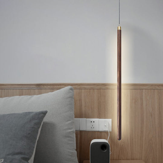 Wooden Simplicity Led Pendulum Light - Stylish Pole-Shaped Bedside Pendant Fixture