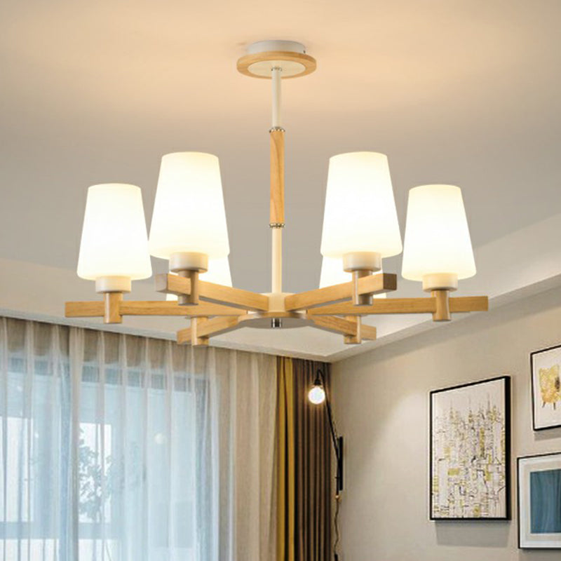Opal Glass Chandelier Ceiling Light With Contemporary Wood Design - Ideal For Bedroom 6 /