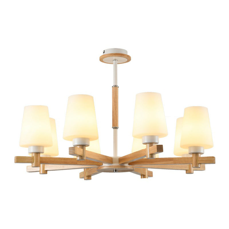 Opal Glass Chandelier Ceiling Light With Contemporary Wood Design - Ideal For Bedroom