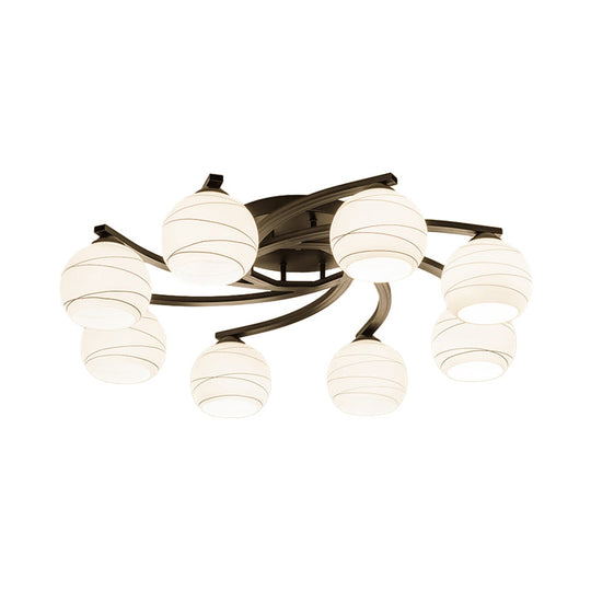 Traditional Ceiling Mount Light: Black Semi Flush With White Glass - Ideal For Corridor (3/5/8