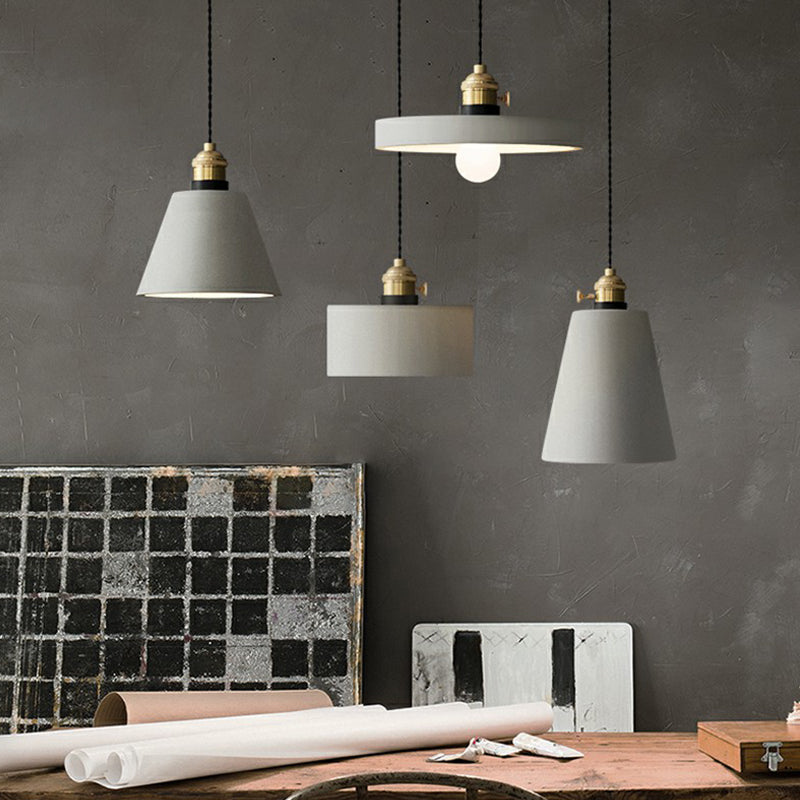 Minimalist Geometric Cement Pendant Light With Rotary Switch For Dining Rooms - Grey
