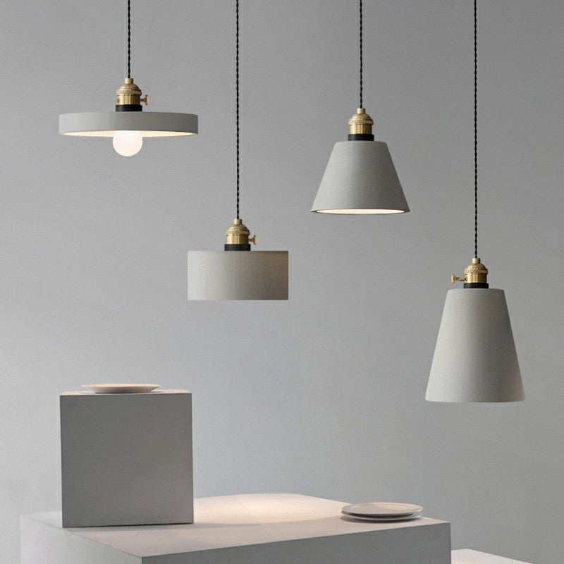 Minimalist Geometric Cement Pendant Light With Rotary Switch For Dining Rooms - Grey