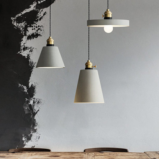 Minimalist Grey Cement Pendant Light - Geometric Dining Room Down Lighting 1-Light With Rotary