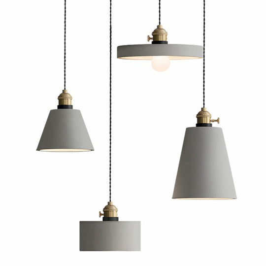 Minimalist Geometric Cement Pendant Light With Rotary Switch For Dining Rooms - Grey