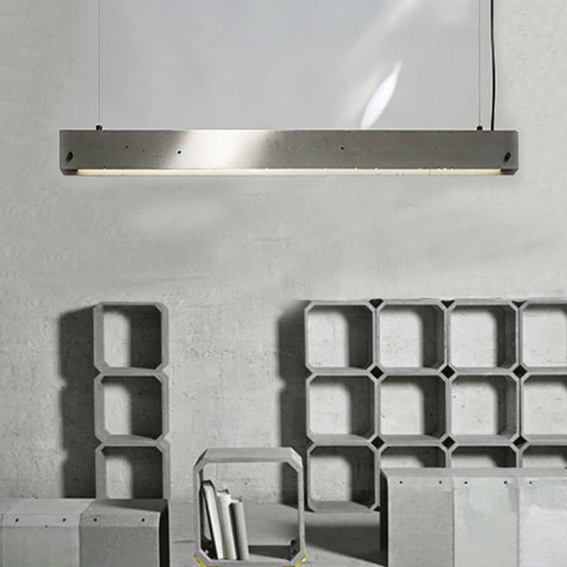 Grey Rectangular Ceiling Light For Office - Simple 1 Head Suspension Lighting In Cement