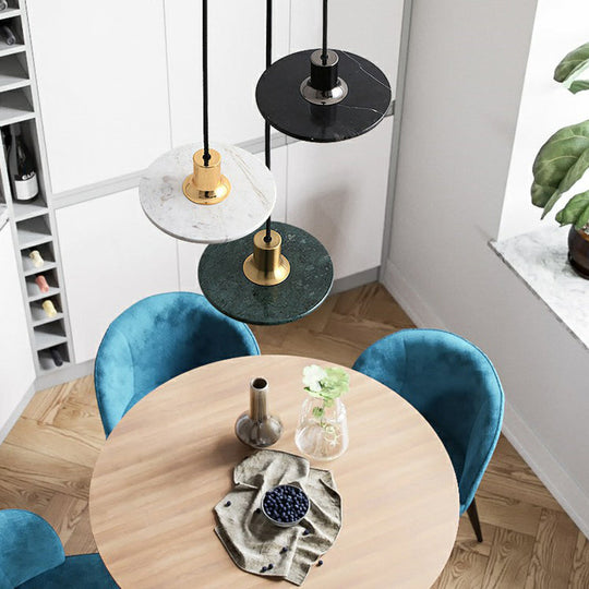 Marble Led Pendant Light For Restaurants With Modern Pot-Lid Design And 1 Bulb