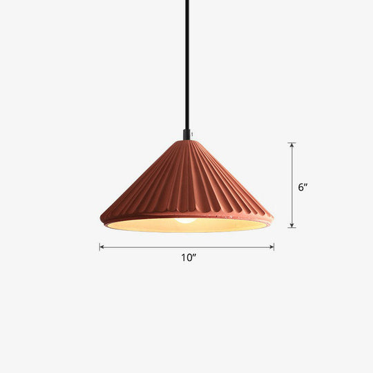 Macaron Single Pendant Ceiling Light For Living Room - Cement Conical Suspension Fixture Red