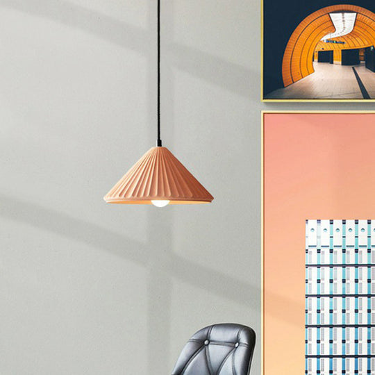 Macaron Cement Conical Pendant Ceiling Light - Single Suspension Fixture For Living Room