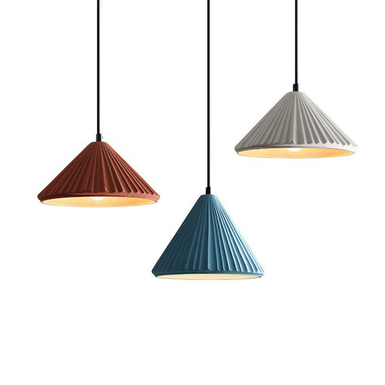 Macaron Cement Conical Pendant Ceiling Light - Single Suspension Fixture For Living Room