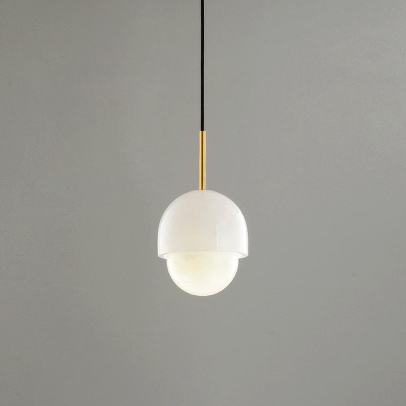 White Small Pendant Lighting: Modern Minimalist 1-Light Marble Hanging Light For Bedroom / A