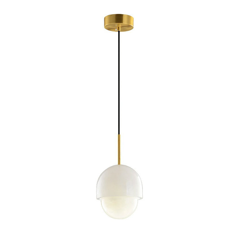 White Small Pendant Lighting: Modern Minimalist 1-Light Marble Hanging Light For Bedroom
