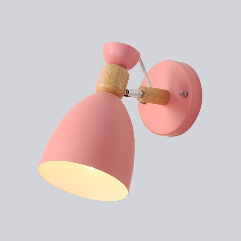 Modern Geometric Wall Sconce With Wood Deco - Macaron Metal Reading Light Pink