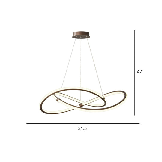 Sleek Twist Led Pendant Lamp: Minimalist Aluminum Chandelier For Living Room Brown / 31.5’