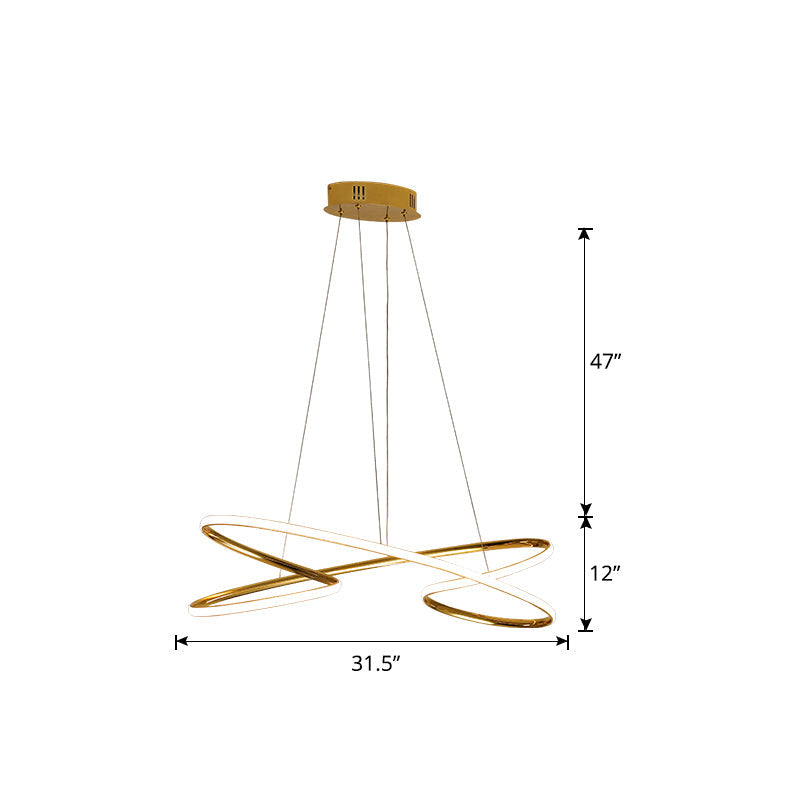 Aluminum Twist Led Pendant Chandelier: Artistic Hanging Lamp For Dining Table Gold / 31.5’