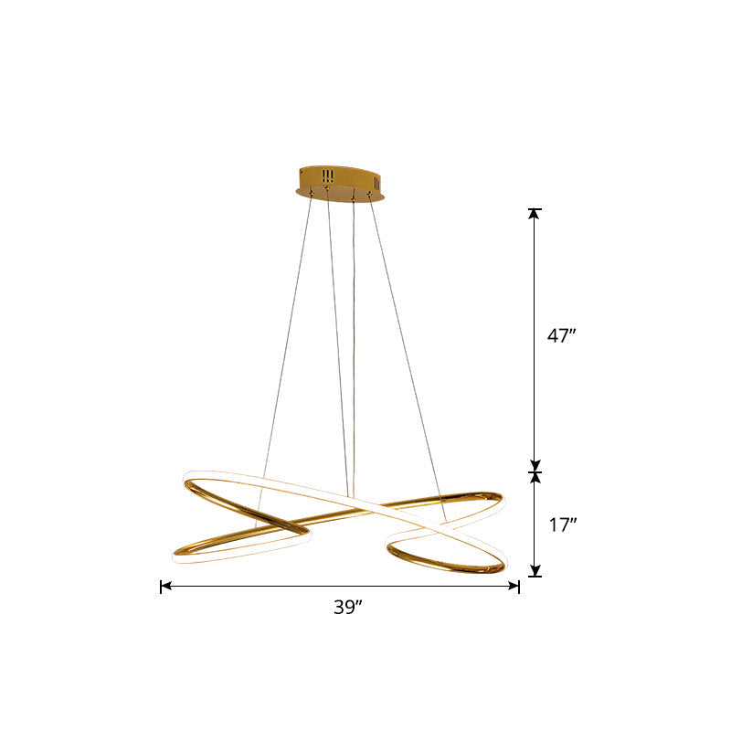 Aluminum Twist Led Pendant Chandelier: Artistic Hanging Lamp For Dining Table Gold / 39.5’