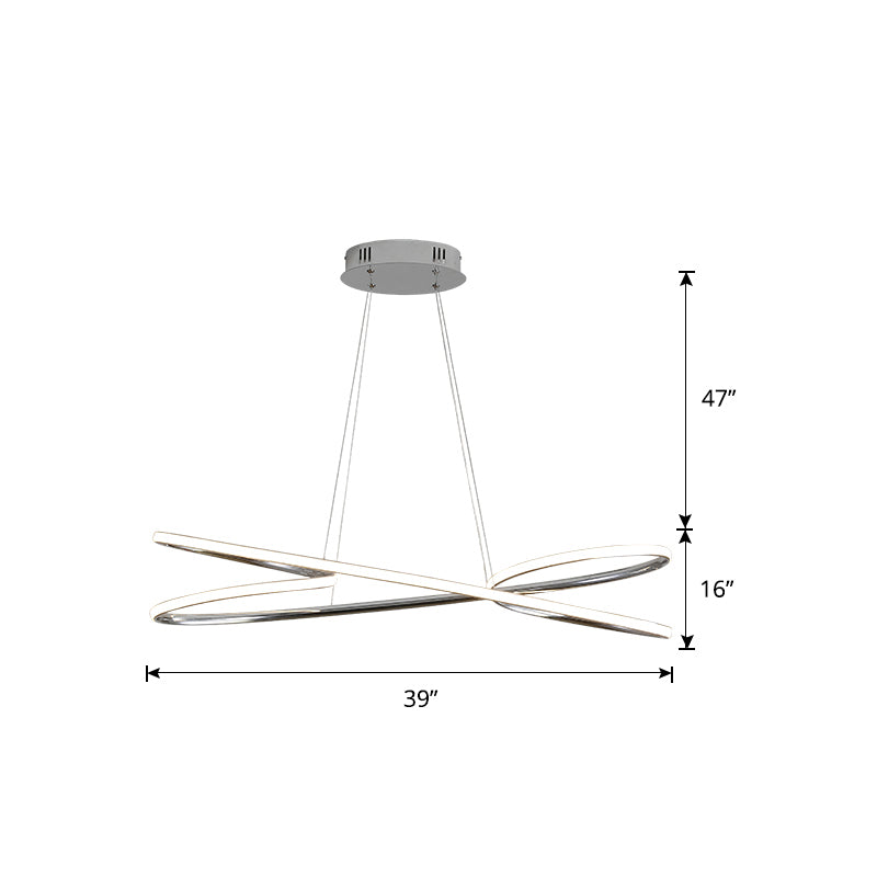 Aluminum Twist Led Pendant Chandelier: Artistic Hanging Lamp For Dining Table Chrome / 39.5’