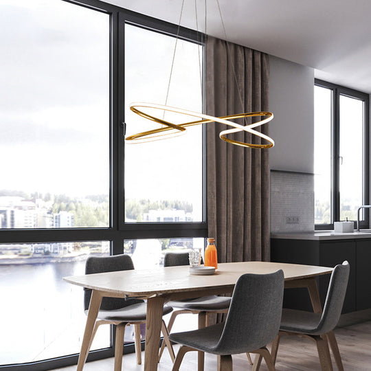 Aluminum Twist Led Pendant Chandelier: Artistic Hanging Lamp For Dining Table