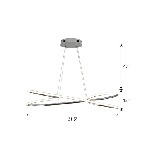 Aluminum Twist Led Pendant Chandelier: Artistic Hanging Lamp For Dining Table Chrome / 31.5’