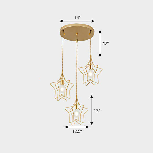 3-Head Nordic Metal Pendant Light - Wire Frame Cluster Ceiling Fixture For Dining Room Gold / A