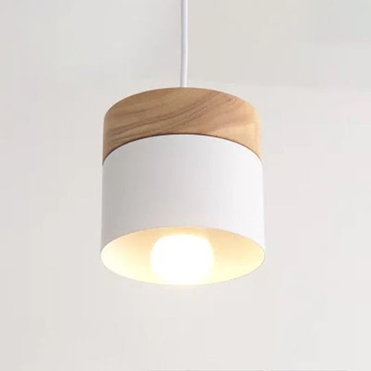 Minimalist Wood Pendant Light Fixture With Cylindrical Metal Lamp Design - Perfect For Table