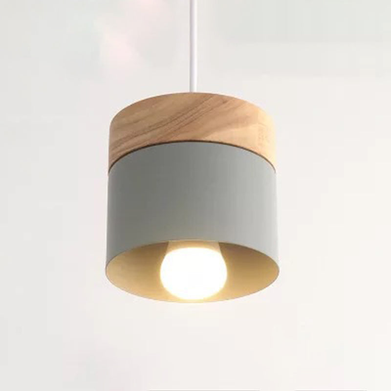 Minimalist Wood Pendant Light Fixture With Cylindrical Metal Lamp Design - Perfect For Table Khaki