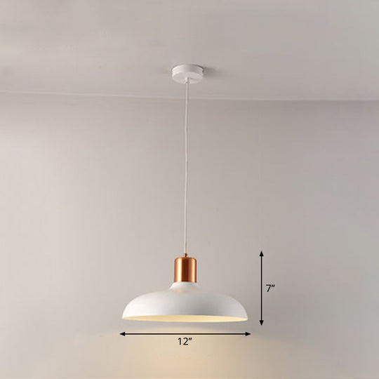Bowl-Shaped Restaurant Pendant Light - Metal Construction Macaron Suspension Design With 1 Bulb
