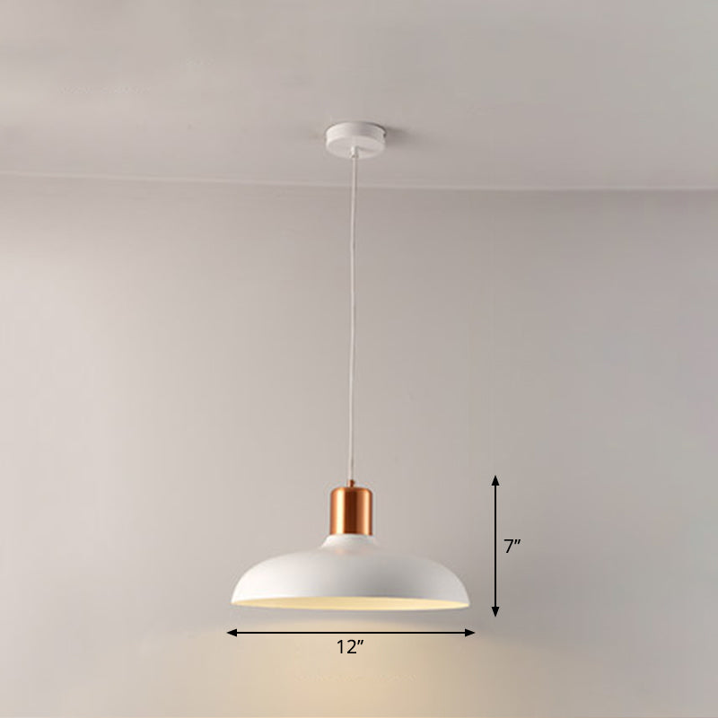 Bowl-Shaped Restaurant Pendant Light - Metal Construction Macaron Suspension Design With 1 Bulb