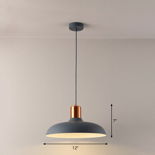 Bowl-Shaped Restaurant Pendant Light - Metal Construction Macaron Suspension Design With 1 Bulb