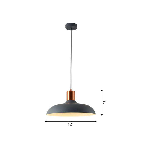 Bowl-Shaped Restaurant Pendant Light - Metal Construction Macaron Suspension Design With 1 Bulb