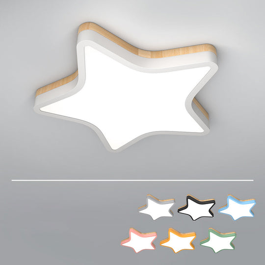 Kids Star Led Ceiling Lamp In Yellow - White - Acrylic Flush Mount Fixture For Bedrooms