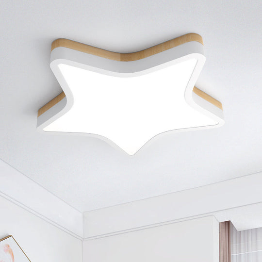 Kids Star Led Ceiling Lamp In Yellow-White - Acrylic Flush Mount Fixture For Bedrooms