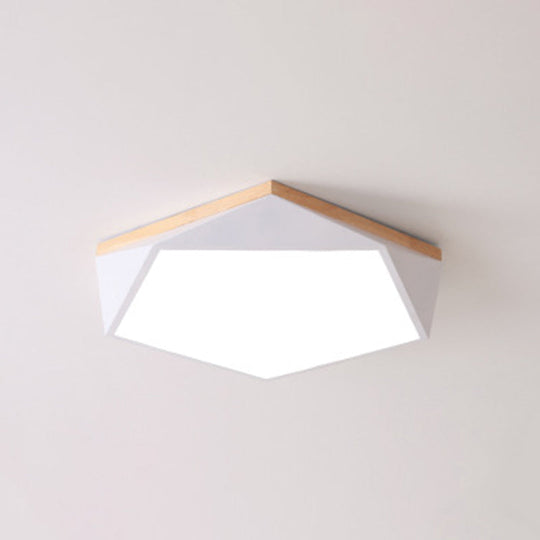 Geometric Led Ceiling Light With Wood Accent - Modern Acrylic Flush Mount For Bedroom White / 16.5’