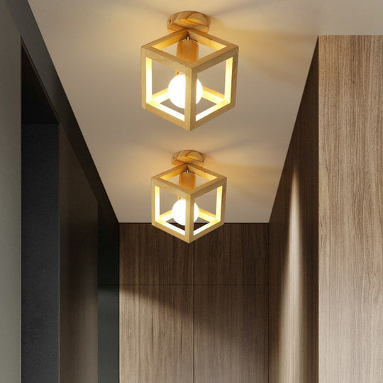 Modern Geometric Wooden Flush - Mount Ceiling Light Fixture - Small Size