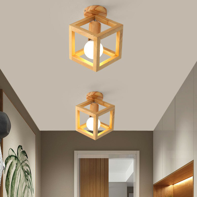 Modern Geometric Wooden Flush - Mount Ceiling Light Fixture - Small Size
