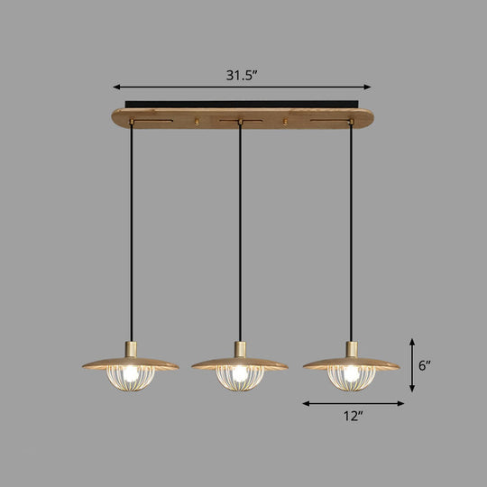 Contemporary Disc Pendant Light With Wooden Finish And Cage Bottom - 1-Light Ceiling Lighting 3 /