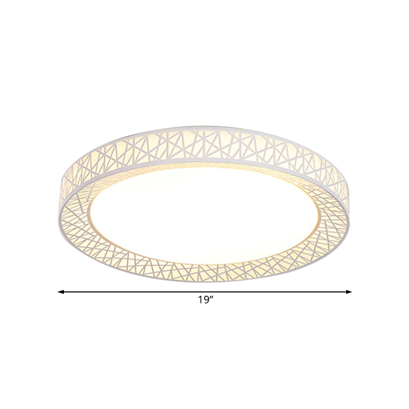 Contemporary Led White Flush Mount Lamp For Bedroom - 15’/19’/23’ Wide Ring Acrylic Lighting Fixture