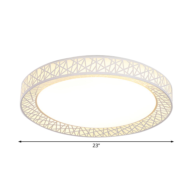 Contemporary Led White Flush Mount Lamp For Bedroom - 15’/19’/23’ Wide Ring Acrylic Lighting Fixture