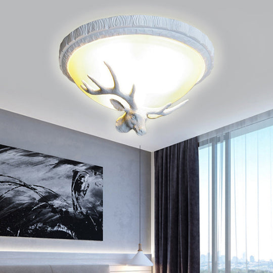 Elk - Themed Countryside Flush Mount Ceiling Lamp With 3 White Glass Lights For Bedroom