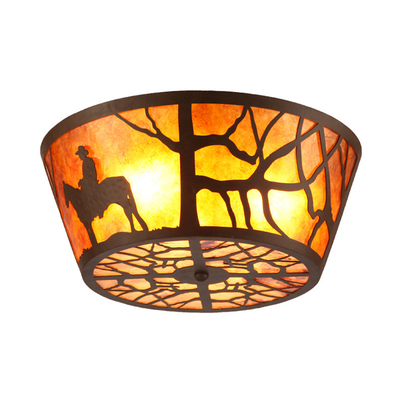 Country Style Round Marble Flushmount Ceiling Light With Bear/Horse Pattern And 3 Lights