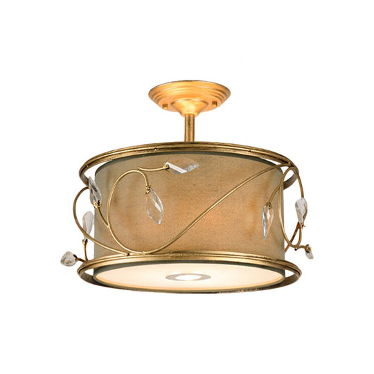 Country Style 3 - Bulb Semi Flush Mount Ceiling Light In Green Fabric - 16’/19.5’ Width