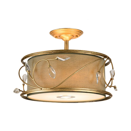 Country Style 3 - Bulb Semi Flush Mount Ceiling Light In Green Fabric - 16’/19.5’ Width