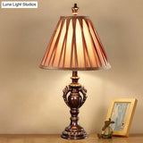 23/27 Vintage Fabric Table Lamp - Antique Brown Tone Conical Shape Living Room Nightstand Decor