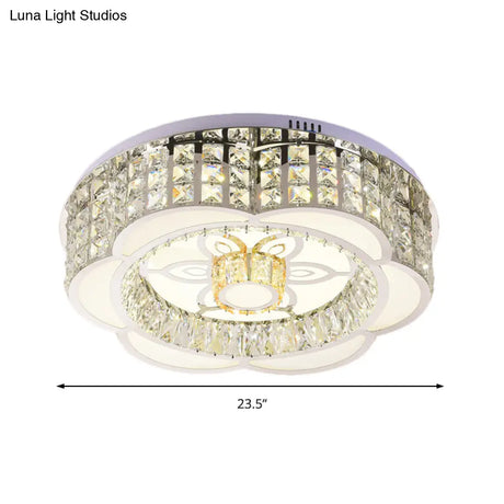 23.5’/31.5’ Wide Crystal Flush Light Led Ceiling Fixture - Simple Flower Design In Chrome Ideal