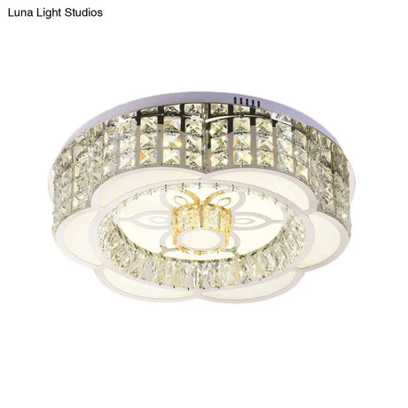 23.5’/31.5’ Wide Crystal Flush Light Led Ceiling Fixture - Simple Flower Design In Chrome Ideal