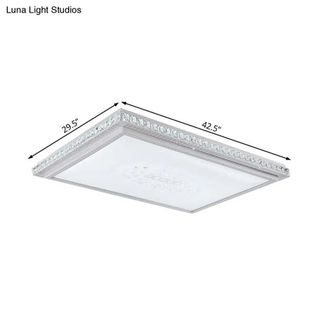 23.5-42.5’ Wide Led Ceiling Flush Mount Bedroom Lamp - White Light With Acrylic Shade & Crystal