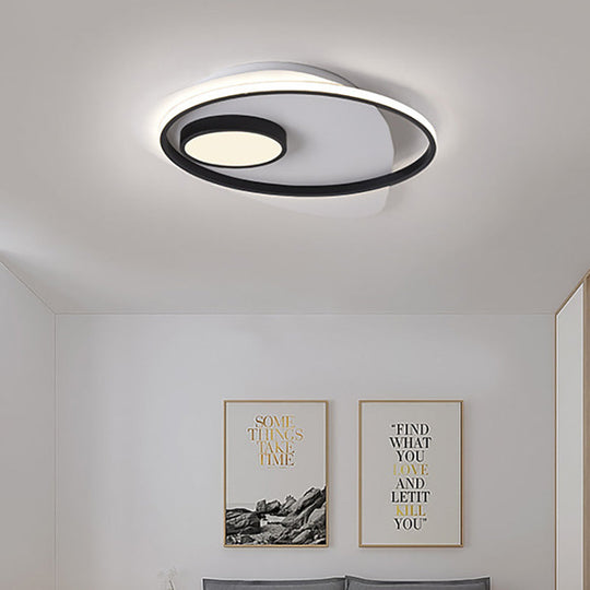 Modernist Led Acrylic Oval Flush Mount Light - Black/White Ceiling Lamp Fixture 18’/21.5’/27’