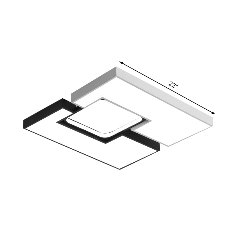 Modern Metal Square/Rectangular Flush Mount Lamp - Black/White 22’/31.5’ Wide Led Ceiling